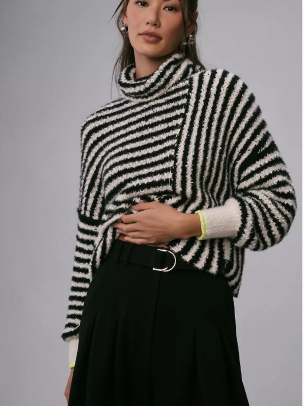 Anthropologie Pilcro Illusion Stripe Turtleneck Sweater Black White Stripe Sz M